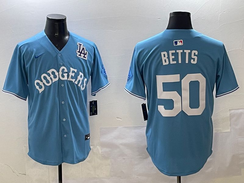 Men Los Angeles Dodgers #50 Betts Light Blue Throwback Game 2025 Nike MLB Jersey style 7->los angeles dodgers->MLB Jersey